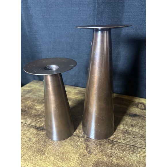 Partylite Copper Metal Taper candle Stick Holders Faux Rivets Design Vtg India - Picture 6 of 11